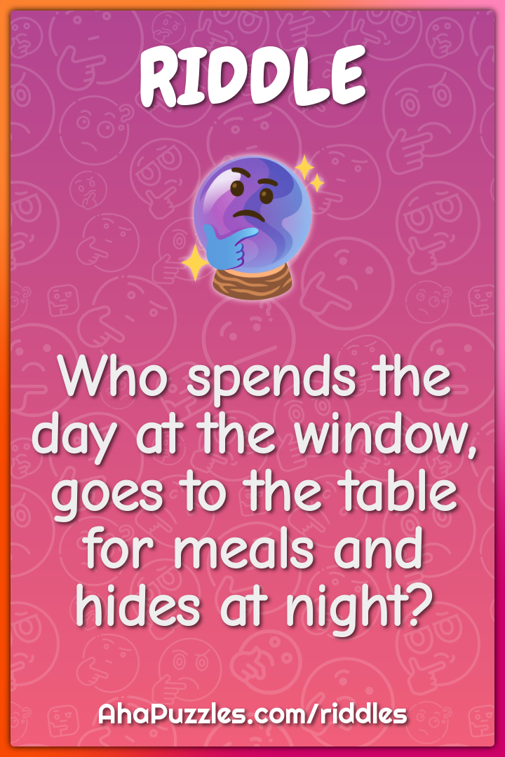 Who spends the day at the window, goes to the table for meals and...