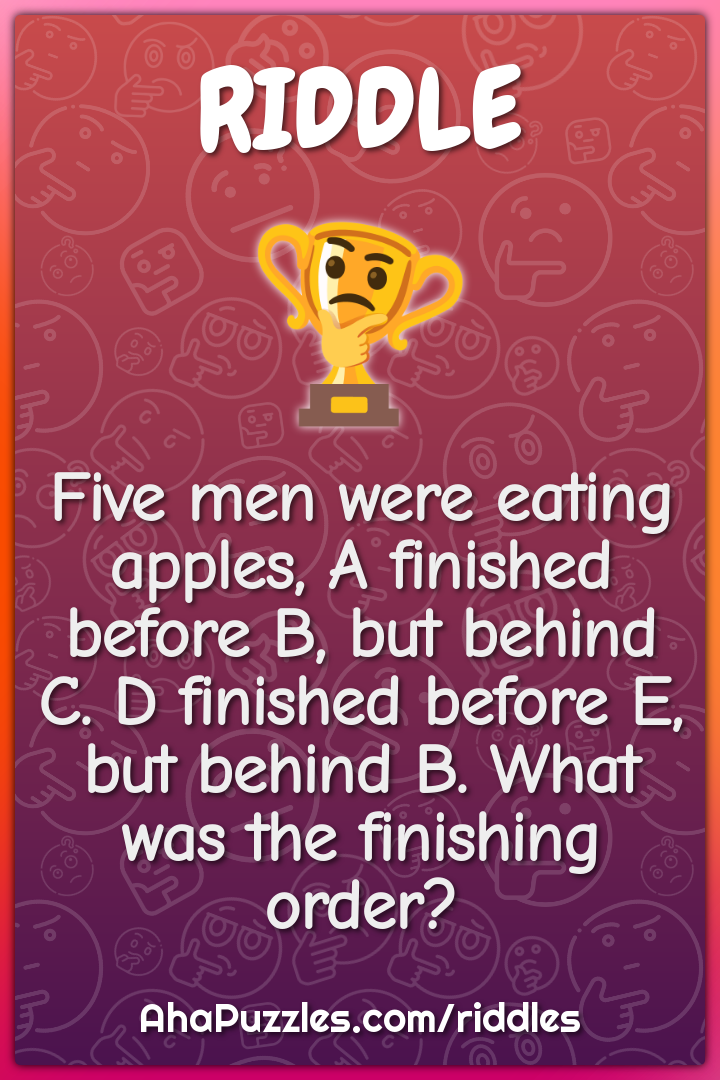 Five men were eating apples, A finished before B, but behind C. D...
